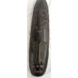 Vintage Hand-Carved African Tribal Wooden Wall Mask With Lizard Design